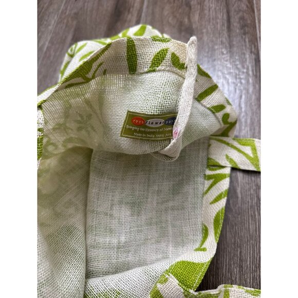 New Rock Flower Paper 100% Jute tote bag shopping purse green leafy print - Picture 6 of 7